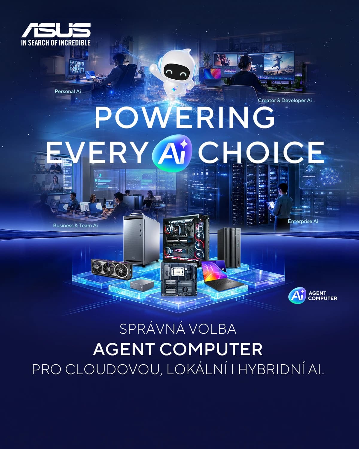 Banner ASUS Powering Every AI Choice: počítače, servery a notebooky ASUS pro cloudovou, lokální i hybridní AI